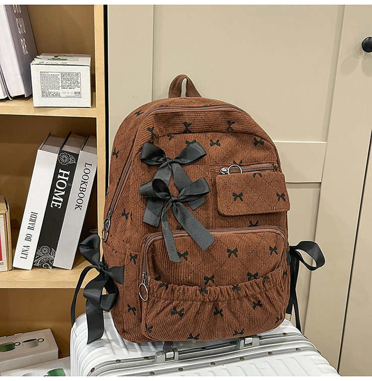 Rucsac din pânză cu imprimeu fundă, unisex pentru gimnaziu și liceu, stil casual, încăpător pentru laptop de 16 inch, capacitate 75L sau mai mult