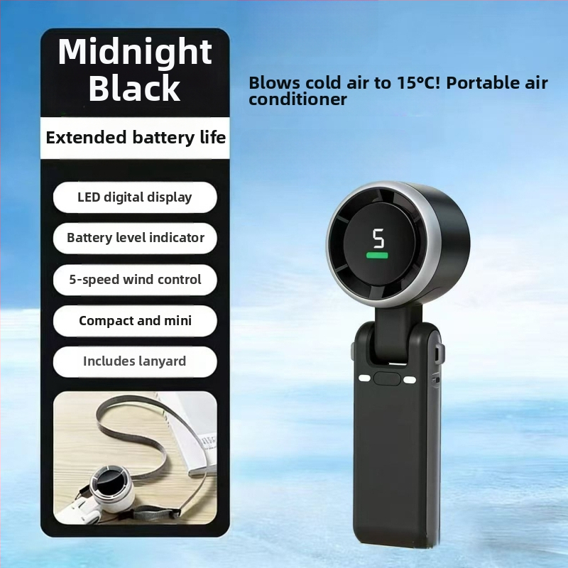 Ventilator de mână pliabil, portabil, cu design pentru a fi purtat la gât, ventilator de birou și cămin, unisex