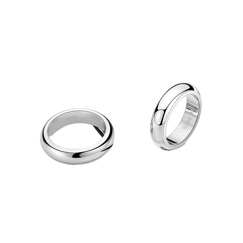 Inel pereche din argint S999 pur, inel circular simplu, stil minimalist pentru bărbați și femei