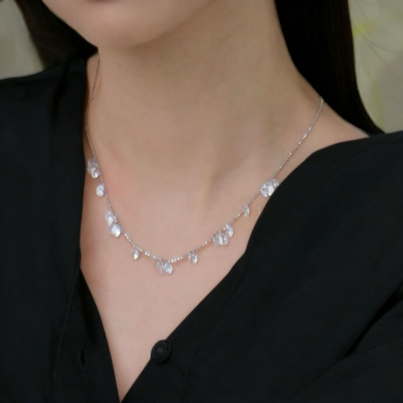 Colier cu diamante Gypsophila, Colier galaxie cu lacrimi zdrobite, Brăţară de gleznă cu mărgele, Brăţară cu ciucuri în formă de picătură neregulată pentru femei