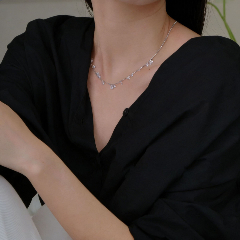Colier cu diamante Gypsophila, Colier galaxie cu lacrimi zdrobite, Brăţară de gleznă cu mărgele, Brăţară cu ciucuri în formă de picătură neregulată pentru femei