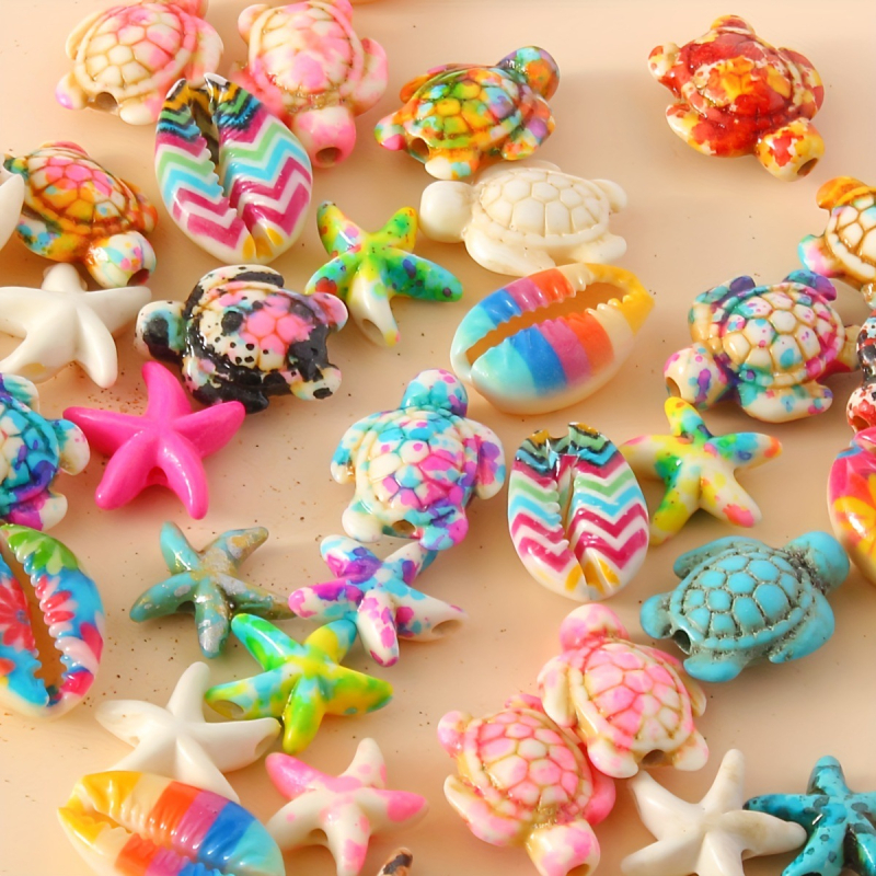 28 bucăți colorate cu temă țestoasă și stea de mare pentru pandante DIY, pentru brățări, coliere și glezne – Seria Ocean