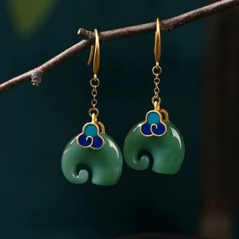 Cercei pentru femei, elefant din email cu motif noros, stil chinezesc nou, retro, unic, accesorii pentru haine tradiționale chineze