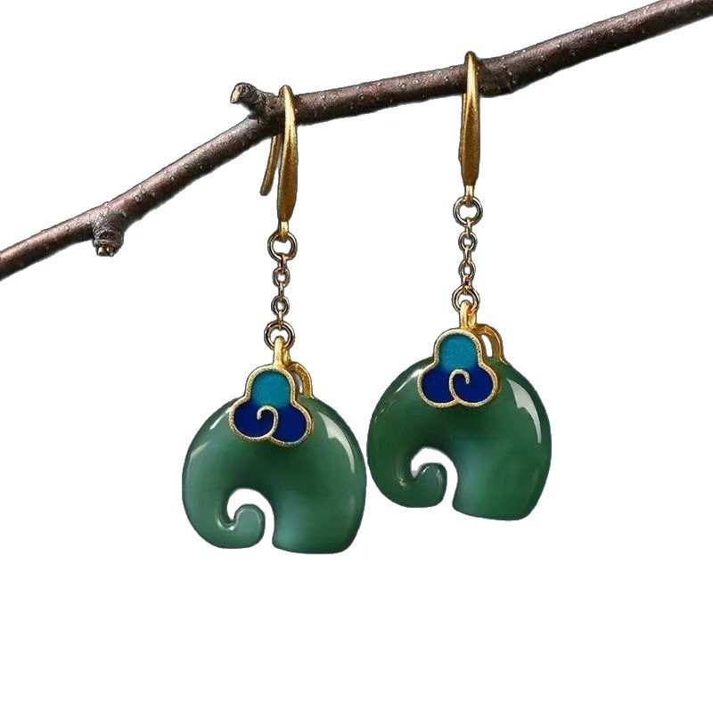 Cercei pentru femei, elefant din email cu motif noros, stil chinezesc nou, retro, unic, accesorii pentru haine tradiționale chineze