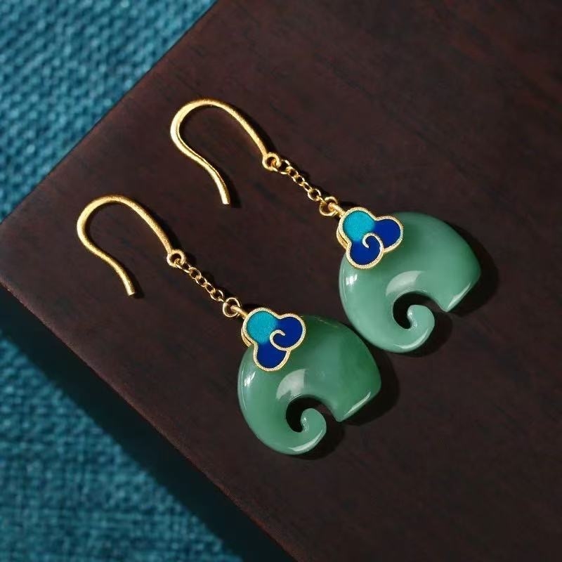 Cercei pentru femei, elefant din email cu motif noros, stil chinezesc nou, retro, unic, accesorii pentru haine tradiționale chineze