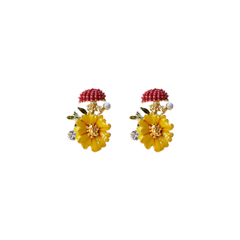 Cercei cu floare portocalie, diamante, stil proaspăt inspirat de pădure, design de nișă