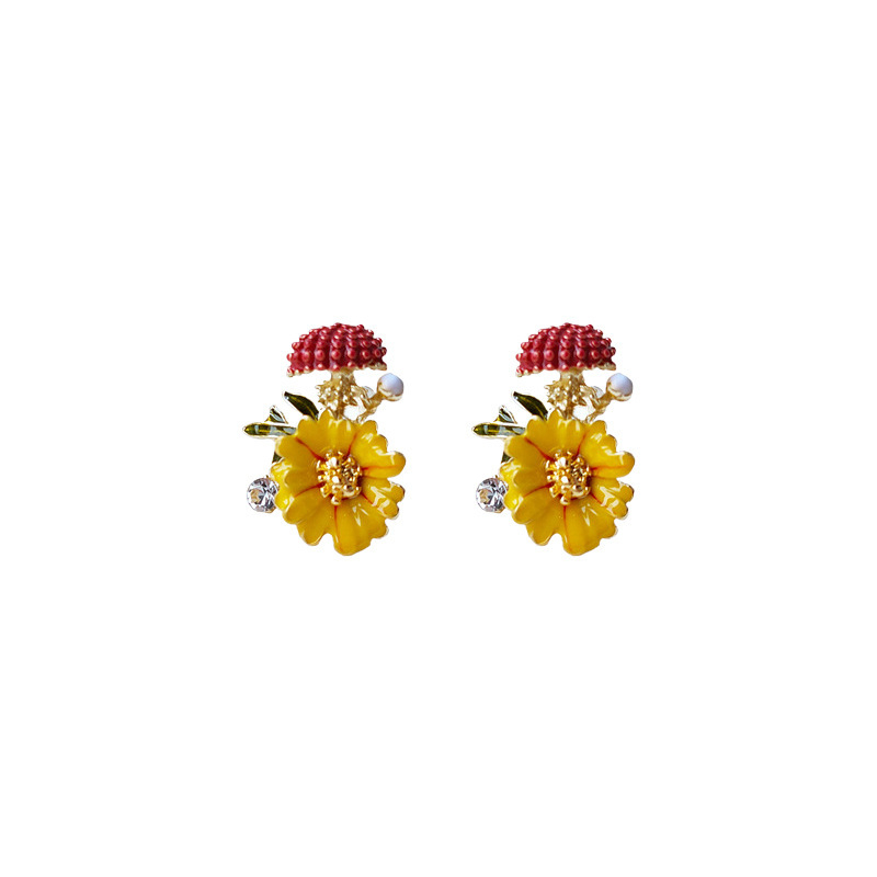 Cercei cu floare portocalie, diamante, stil proaspăt inspirat de pădure, design de nișă