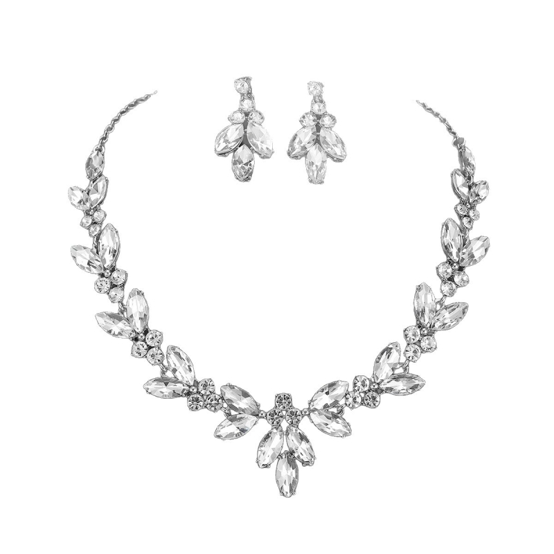 Set bijuterii cu zirconiu: colier și cercei cu ciucuri, lanț elegant pentru claviculă