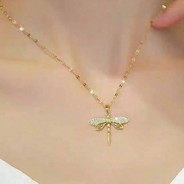 Set cercei și colier cu pandantiv dragonfly din cupru, stil european-american, bijuterii retro pentru femei