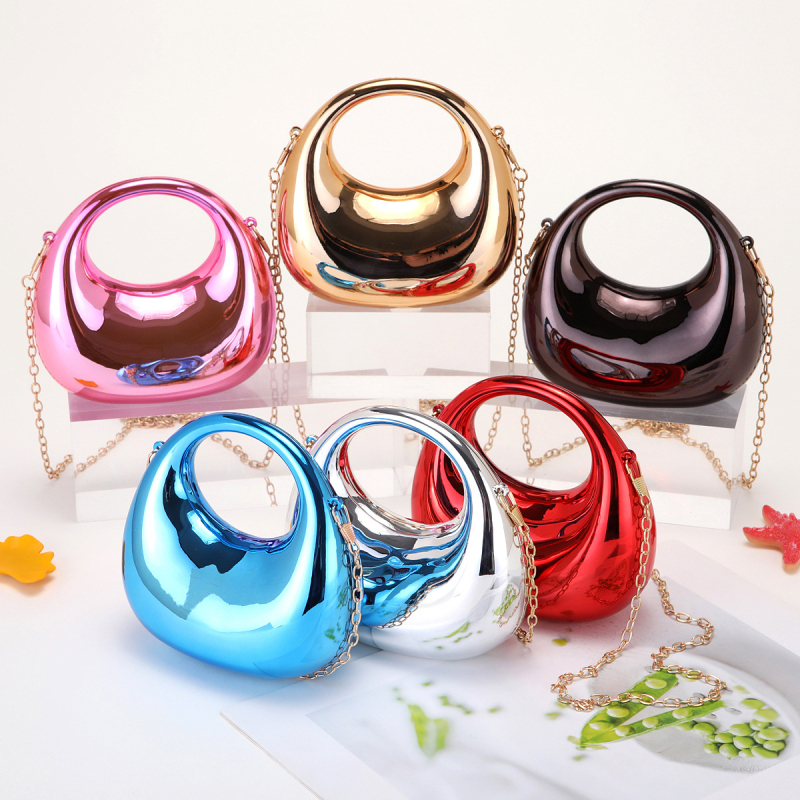Geantă mini crossbody acrilică în formă de semi-lună, cu buzunar pentru ruj și monede, brand Yuxuan