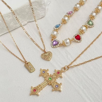 Set de 4 coliere cu cruci, în straturi multiple, lux ușor, stil la modă, textură îndrăzneață