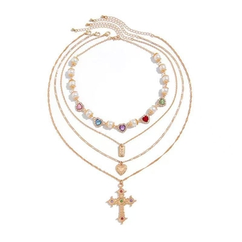 Set de 4 coliere cu cruci, în straturi multiple, lux ușor, stil la modă, textură îndrăzneață