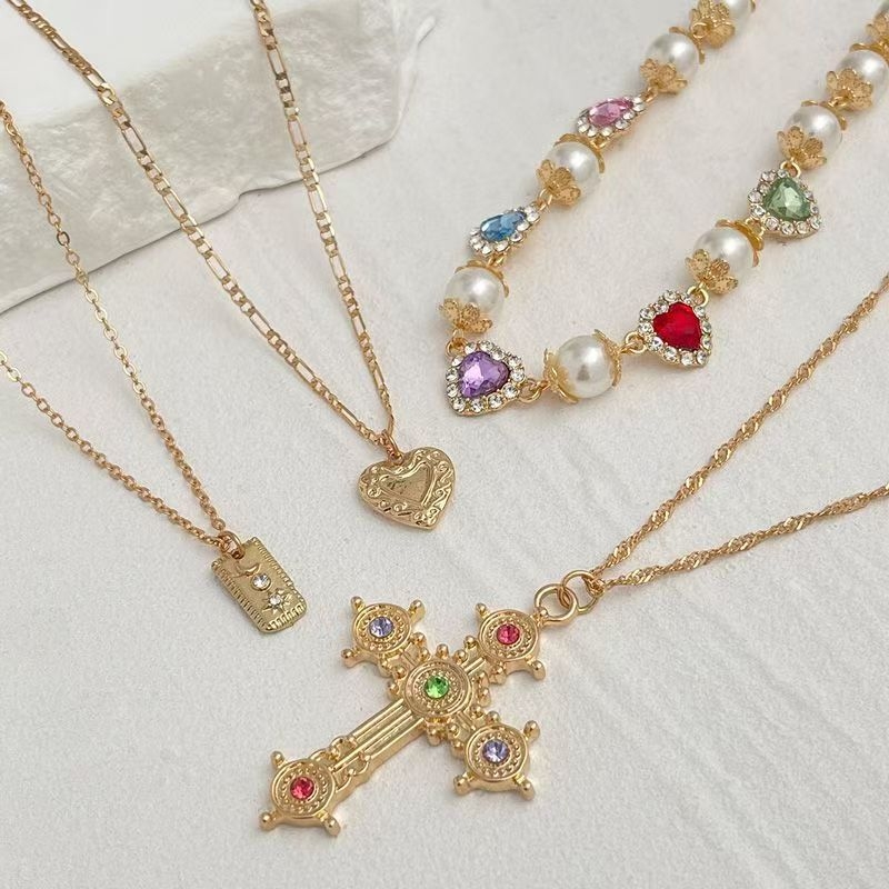 Set de 4 coliere cu cruci, în straturi multiple, lux ușor, stil la modă, textură îndrăzneață