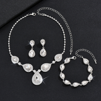 Set colier, cercei și brățară cu lacrimă de pietre – elegant, simplu, stil european pentru mireasă