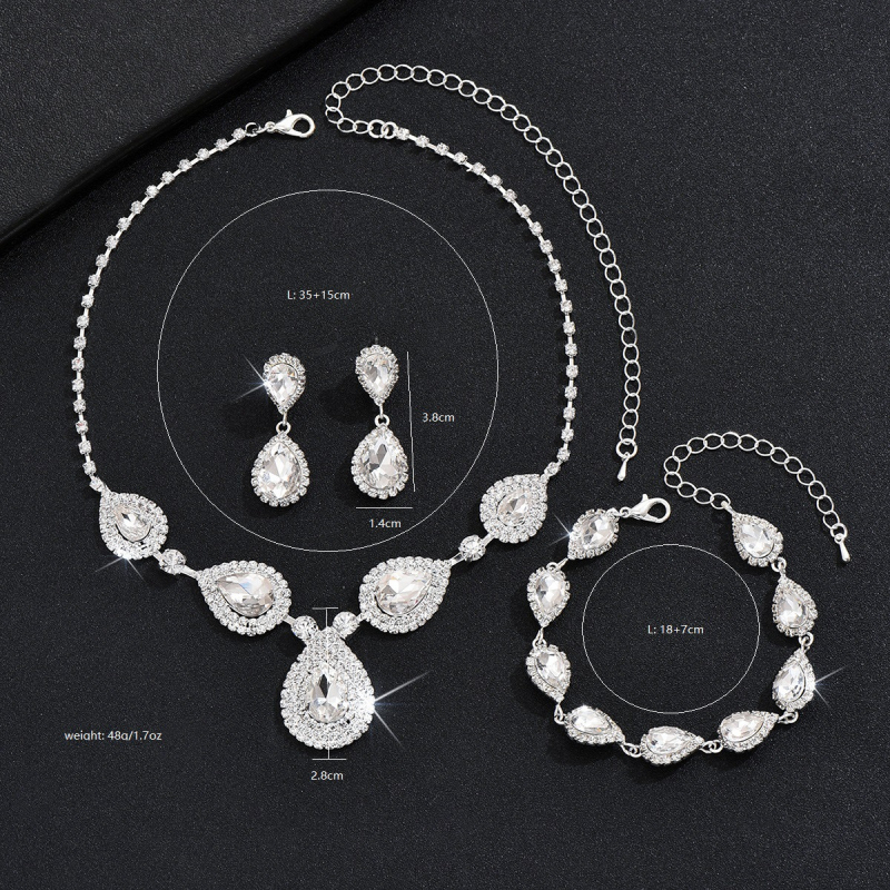 Set colier, cercei și brățară cu lacrimă de pietre – elegant, simplu, stil european pentru mireasă