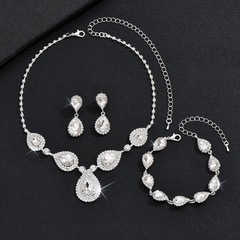 Set colier, cercei și brățară cu lacrimă de pietre – elegant, simplu, stil european pentru mireasă