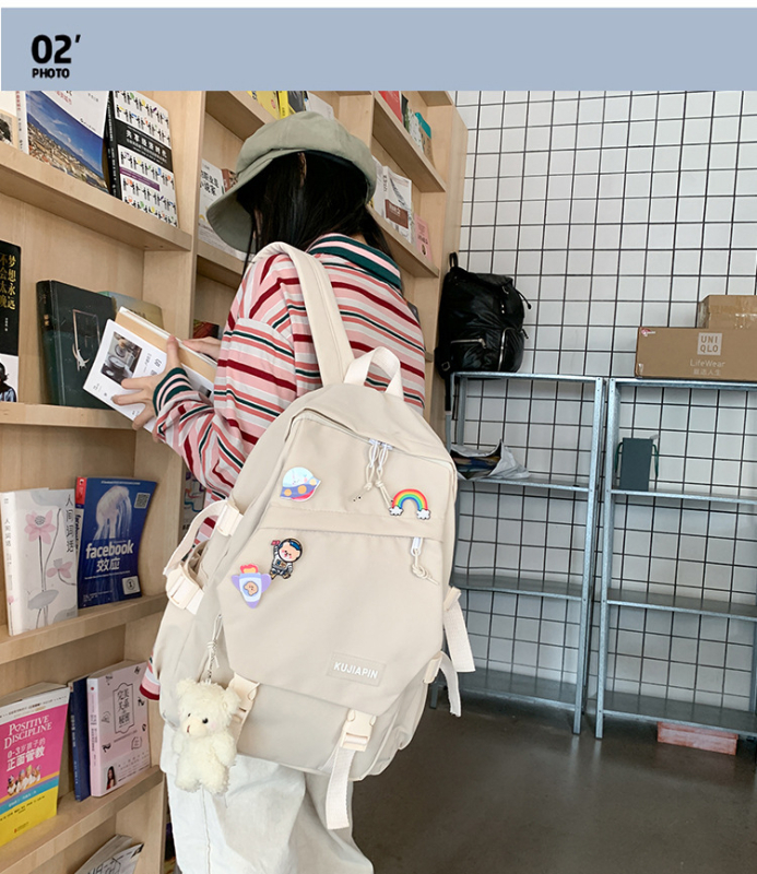 Nova korejska stil minimalistički ruksak za srednju i osnovnu školu, Harajuku‑inspiriran, sladak školski ruksak s dvije naramenice, bez privjesaka