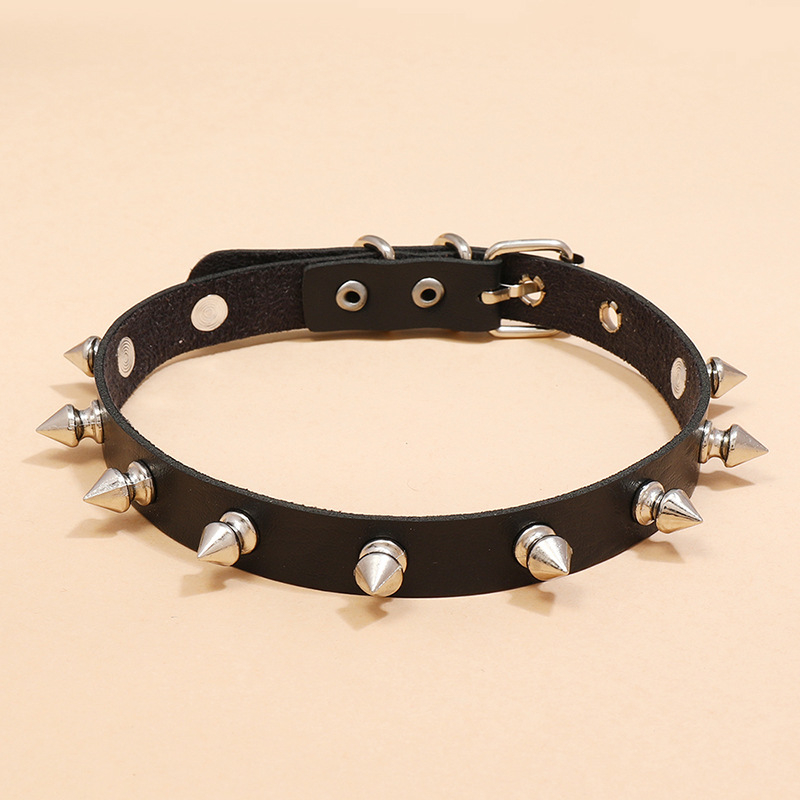 Colier din piele pentru femei, stil punk rock – choker cu lanț pentru claviculă, modern și distinct