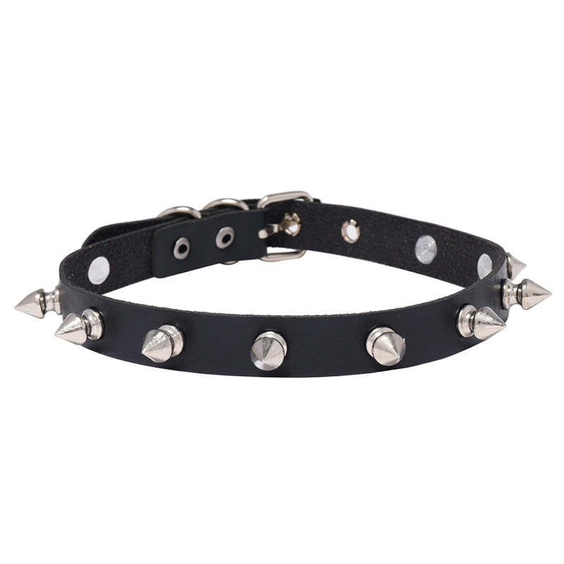 Colier din piele pentru femei, stil punk rock – choker cu lanț pentru claviculă, modern și distinct