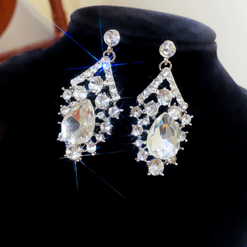 Set de bijuterii: Colier și cercei din zirconiu, argintiu, formă de picătură de apă, stil ușor luxos, lanț claviculă, accesorii elegante și versatile