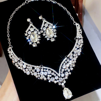 Set de bijuterii: Colier și cercei din zirconiu, argintiu, formă de picătură de apă, stil ușor luxos, lanț claviculă, accesorii elegante și versatile