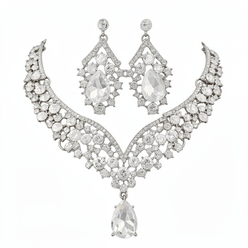 Set de bijuterii: Colier și cercei din zirconiu, argintiu, formă de picătură de apă, stil ușor luxos, lanț claviculă, accesorii elegante și versatile