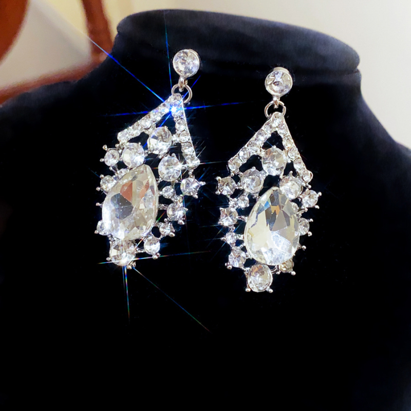 Set de bijuterii: Colier și cercei din zirconiu, argintiu, formă de picătură de apă, stil ușor luxos, lanț claviculă, accesorii elegante și versatile