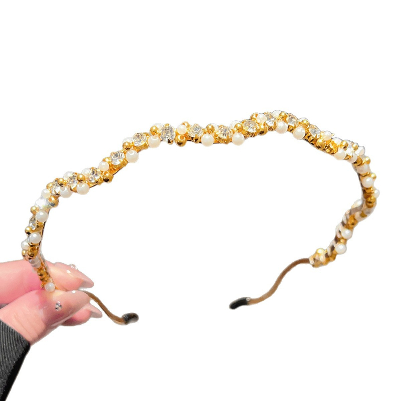 Bandă de păr cu zirconiu și perle, în stil franțuzesc – elegantă, versatilă, lux ușor retro pentru curățarea feței