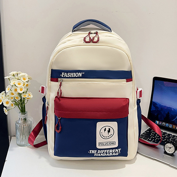 Rucsac inspirat de stilul coreean Harajuku workwear pentru campus, capacitate mare, design color-block, pentru gimnaziu și liceu, unisex, nylon.