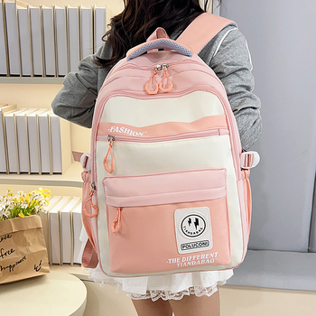 Rucsac inspirat de stilul coreean Harajuku workwear pentru campus, capacitate mare, design color-block, pentru gimnaziu și liceu, unisex, nylon.