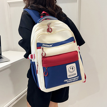 Rucsac inspirat de stilul coreean Harajuku workwear pentru campus, capacitate mare, design color-block, pentru gimnaziu și liceu, unisex, nylon.