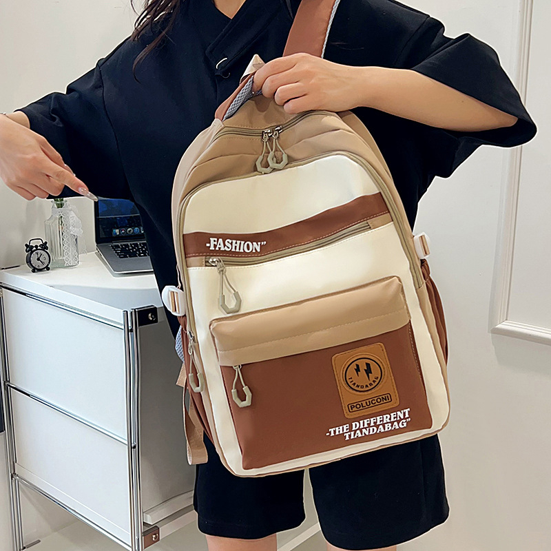Rucsac inspirat de stilul coreean Harajuku workwear pentru campus, capacitate mare, design color-block, pentru gimnaziu și liceu, unisex, nylon.