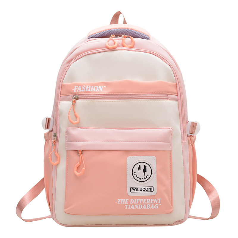Rucsac inspirat de stilul coreean Harajuku workwear pentru campus, capacitate mare, design color-block, pentru gimnaziu și liceu, unisex, nylon.