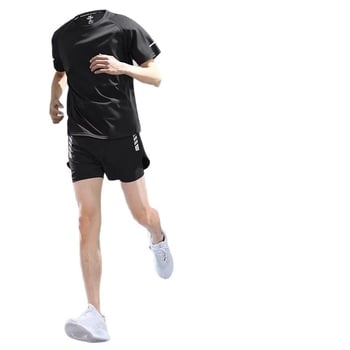Set de alergare pentru bărbați din material cu uscare rapidă — tricou cu mânecă scurtă și șorturi, echipament de antrenament de vară pentru maraton