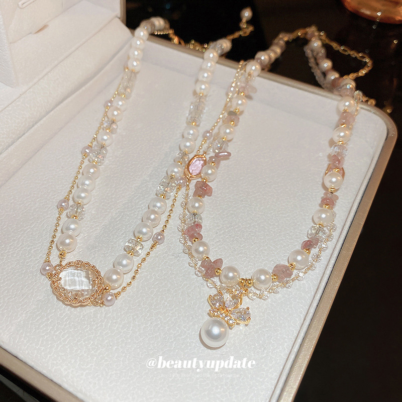 Colier franțuzesc vintage cu perle artificiale, dublu strat, lanț pentru claviculă în stil Chanel, design de înaltă clasă pentru femei