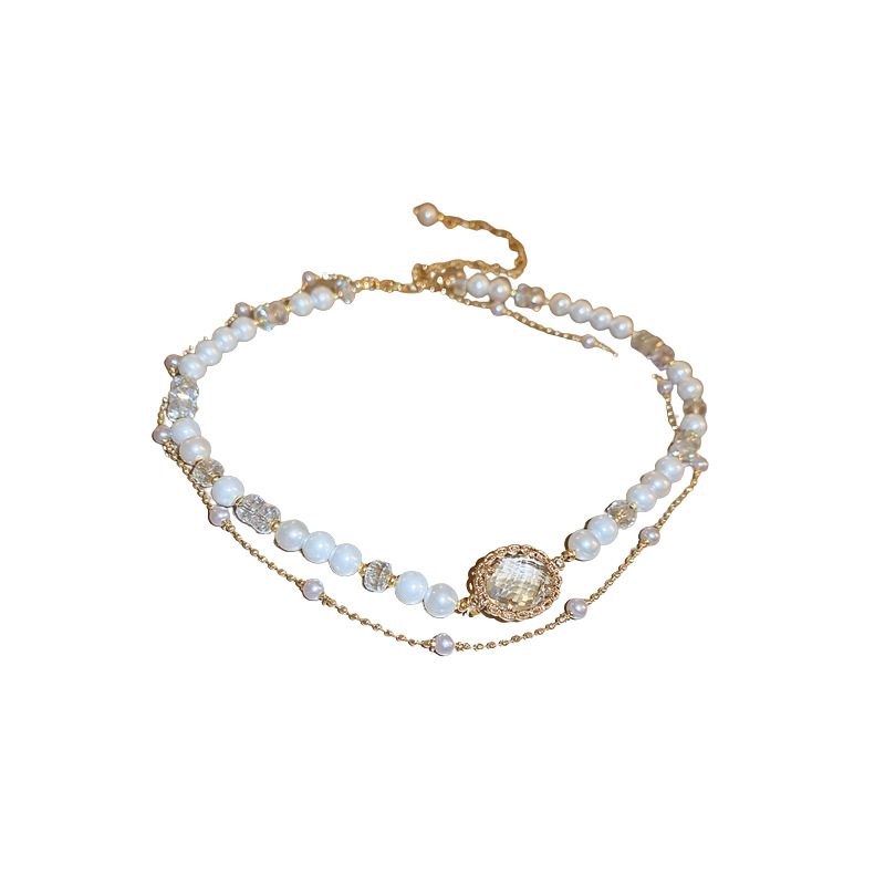 Colier franțuzesc vintage cu perle artificiale, dublu strat, lanț pentru claviculă în stil Chanel, design de înaltă clasă pentru femei
