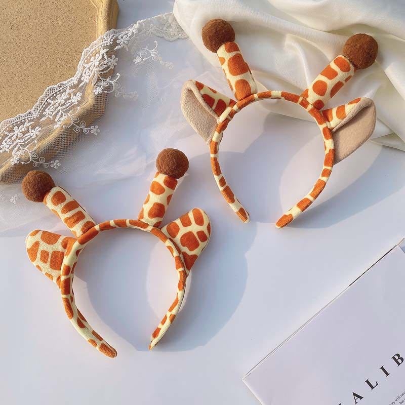 Bandă nouă pentru păr, cu design girafă și cerb, accesoriu drăguț pentru păr cu coarne, pentru curățarea feței
