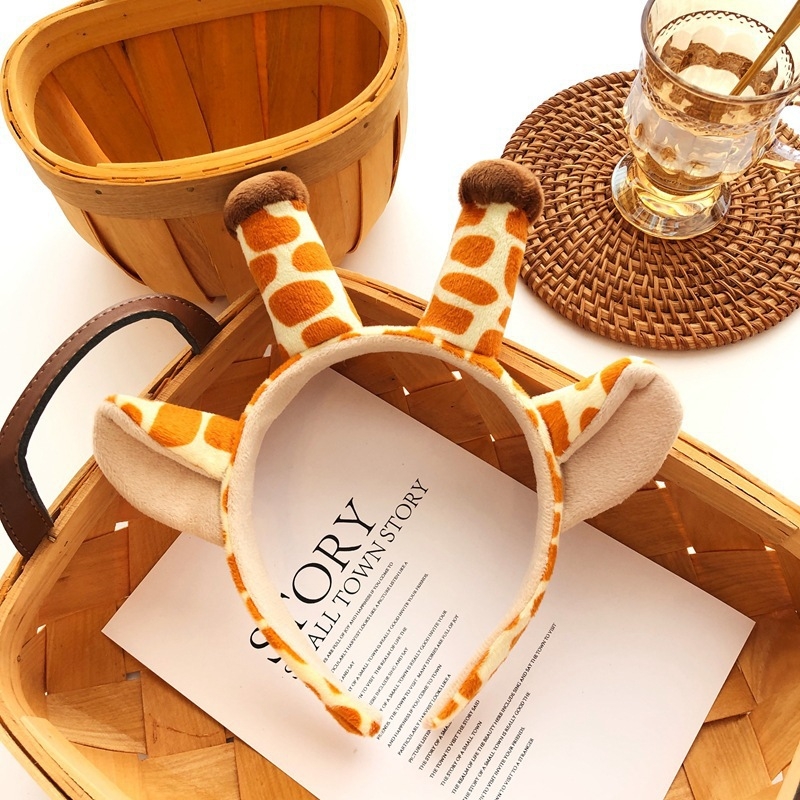 Bandă nouă pentru păr, cu design girafă și cerb, accesoriu drăguț pentru păr cu coarne, pentru curățarea feței