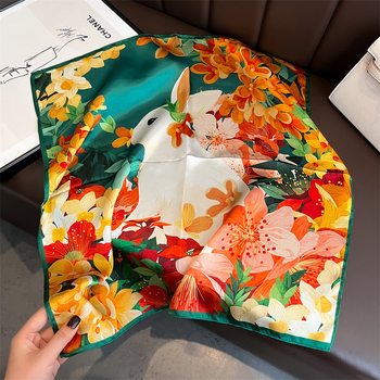 Șal din mătase pentru femei, 53×53 cm, 100% mătase, pătrat, model fluture iepure