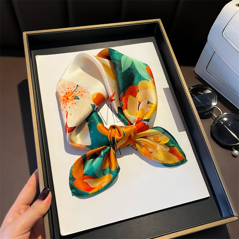 Șal din mătase pentru femei, 53×53 cm, 100% mătase, pătrat, model fluture iepure