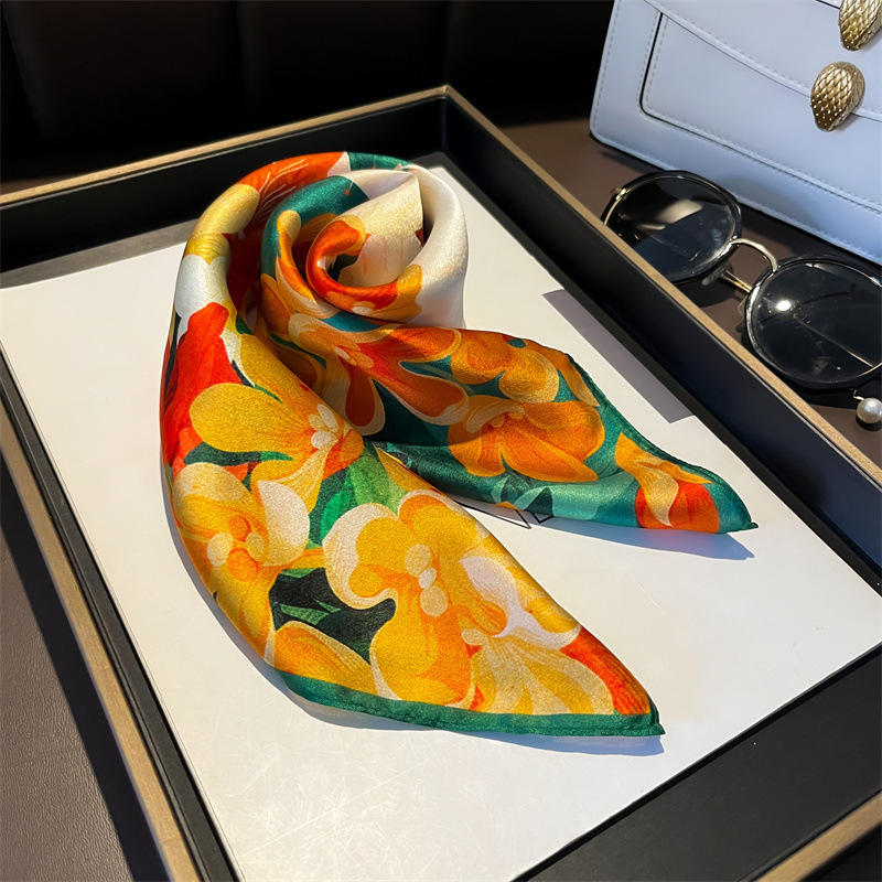 Șal din mătase pentru femei, 53×53 cm, 100% mătase, pătrat, model fluture iepure