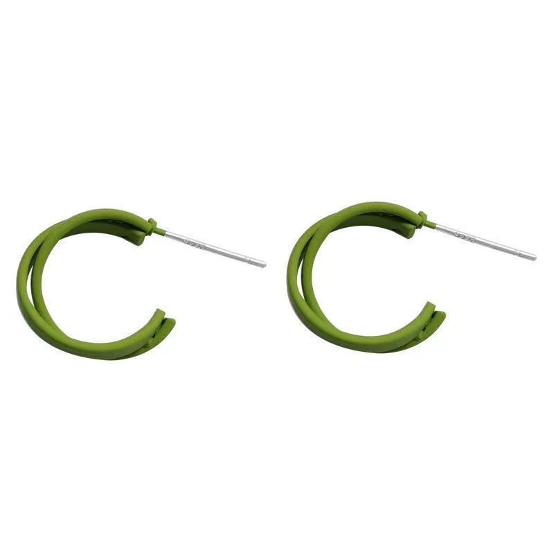 Cercei simpli, mici, verzi, în formă de C pentru femei, inspirați de stilul coreean, design elegant cu inel încrucișat.