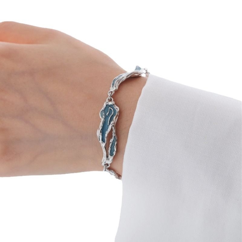 Brățară pentru femei, albastru deschis, design în stil coreean, textură epoxidică neregulată, accesoriu sofisticat