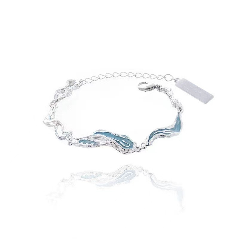 Brățară pentru femei, albastru deschis, design în stil coreean, textură epoxidică neregulată, accesoriu sofisticat