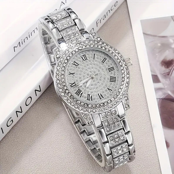 Ceas de damă de lux, brățară din oțel, cadran cu stele, mic cadran elegant, set ceas cu vas de comoară