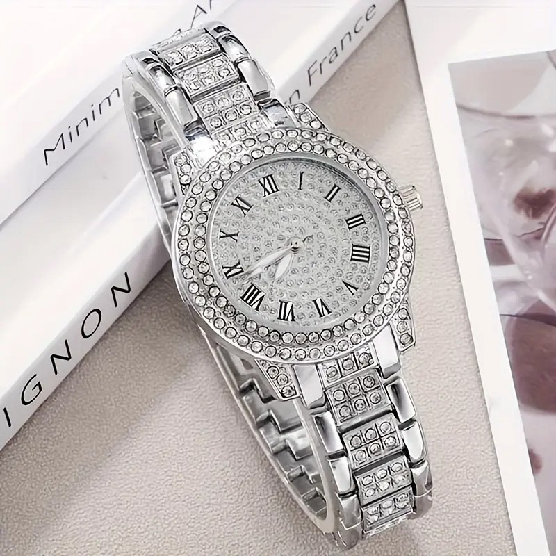 Ceas de damă de lux, brățară din oțel, cadran cu stele, mic cadran elegant, set ceas cu vas de comoară