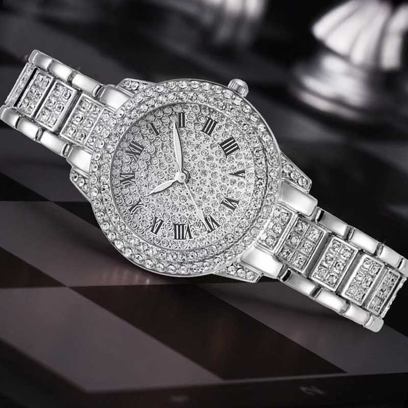 Ceas de damă de lux, brățară din oțel, cadran cu stele, mic cadran elegant, set ceas cu vas de comoară