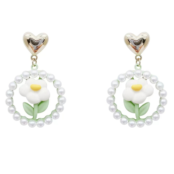 Cercei din argint 925 cu flori și perle, pentru femei, design în formă de inimă, eleganți, cu știfturi și clipsuri pentru urechi