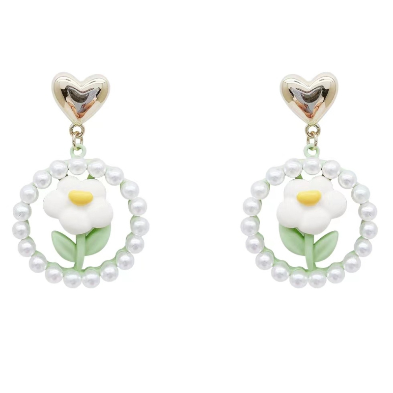 Cercei din argint 925 cu flori și perle, pentru femei, design în formă de inimă, eleganți, cu știfturi și clipsuri pentru urechi