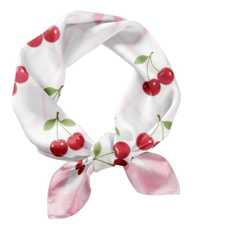 Turban pentru femei din mătase artificială, imprimeu cu cireșe, accesorii elegante de modă, stil toamnă-primăvară, 70x70 cm
